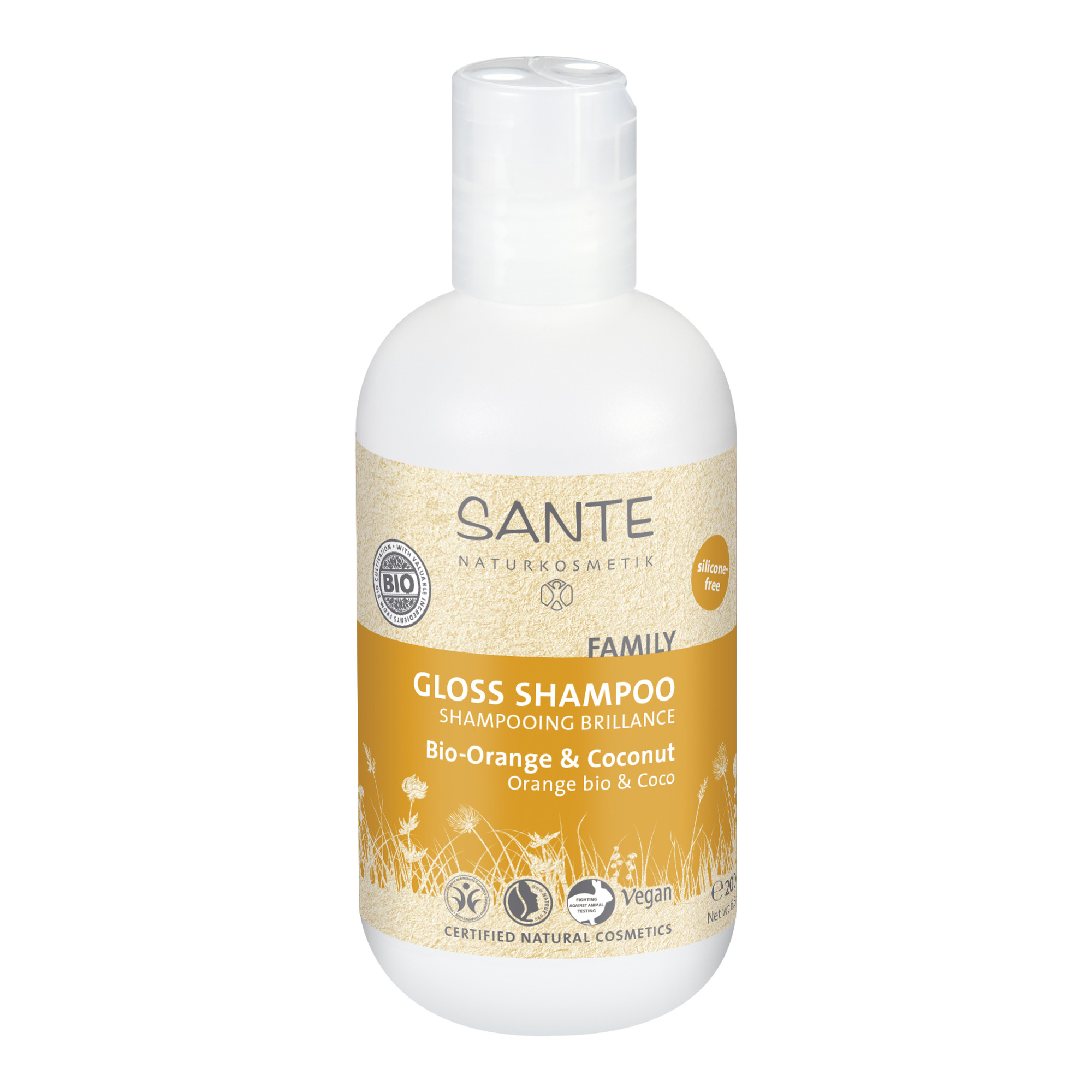 Bio apelsini ja kookose läike šampoon Sante, 200 ml